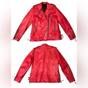 Men’s Red Quilted Faux Leather Moto Jacket